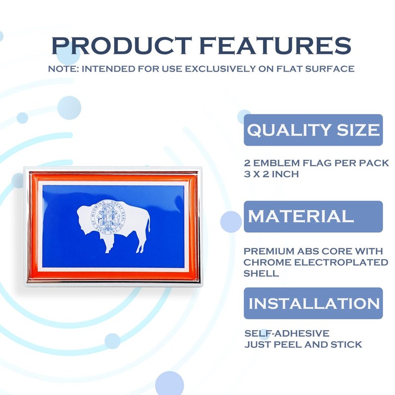 Perdecor Wyoming Flag Sticker Emblem Decal Car Chrome Flags, 2