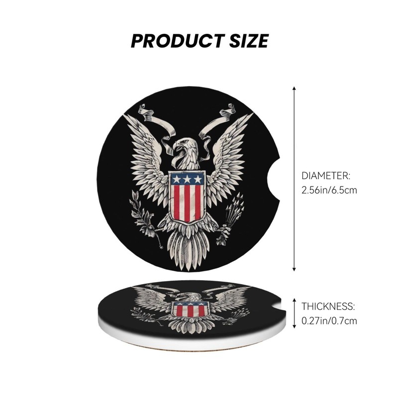 SimpleSteet Absorbent Ceramic Car Coasters for Cup Holders, Bald Eagle