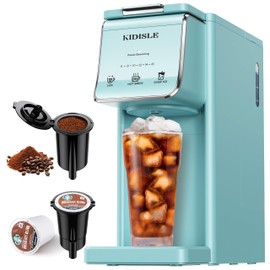 KIDISLE Hot & Iced Single Serve Coffee Maker for K Cup & Grounds, 6-16oz Sizes, 40oz Water Tank, Reusable Filter, Compact for Home Office Dorm, Blue