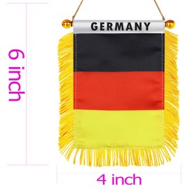 Germany Hanging Flag with Suction Cup 4x6 Inch - Double Sided German Mini Banner for Car Rearview Mirror and Window Decor