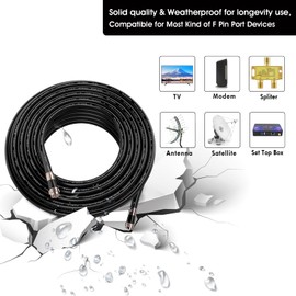 RELIAGINT 15ft, Black RG6 Coaxial Cable with F Connector, F81 RF Double Female Adapter, Low Loss High Speed Coax Cable Cord Extender for HD TV, Dish, Satellite, Antenna, TV Cable 15'