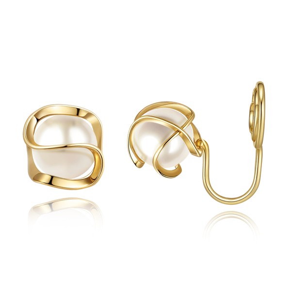 BriLove Trendy Gold Pearl Earrings for Women,Classic Fashion Round Caged