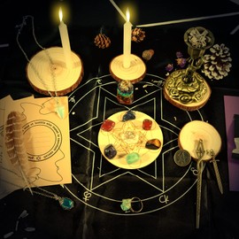 Soulnioi Witchcraft Supplies Set, Crystals Healing Set with 7 Chakra Stones,Sage, Scepter, Star Coin, Sword, Grail, for Meditation Spiritual, Witchcraft Starter Kit for Beginners (Gold Metal Ornament)