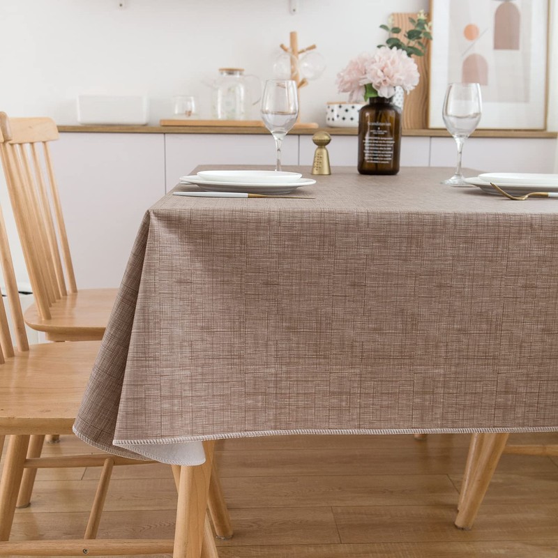 Pioggia Vinyl Tablecloth with Flannel Backing Rectangle Waterproof Oil-Proof Plastic