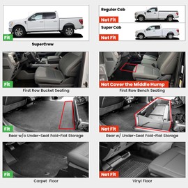 LASFIT Floor Mats for Ford F-150 2015-2026 | F150 Lightning 2022-2025 SuperCrew (Rear w/o Fold Flat Storage) Carpet Floor All Weather Protector TPE Truck Liners- 1st & 2nd Row, 3pcs Black