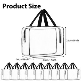 10 Pack Large Clear Cosmetic Bags, Clear Makeup Bag with Handle Plastic Toiletry Bag Travel Makeup Organizer Tote Bags Storage Pouches Bulk with Zipper for Beach, Traveling, Shopping