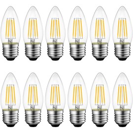 ANWIO 12 Pack B11 LED Filament Bulb E26 Candelabra Base 4.5W(60W Equivalent), Dimmable 2700K Warm White Chandelier Decorative Candle Light Bulb