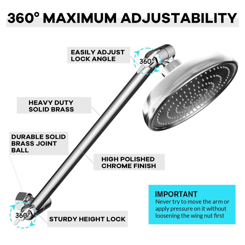 Hoozivt Stainless Steel Adjustable Shower Extension Arm, 12 In, Chrome