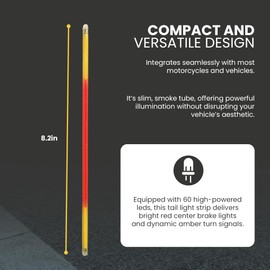 Radiantz Motorcycle Run Brake Turns Strip - Tail Light with Red Center, Amber Sequential Turn Signals, and Clear Tube - Self-Adhesive Mount for Motorcycle Lights and Turn Signals - 8.2 Inches