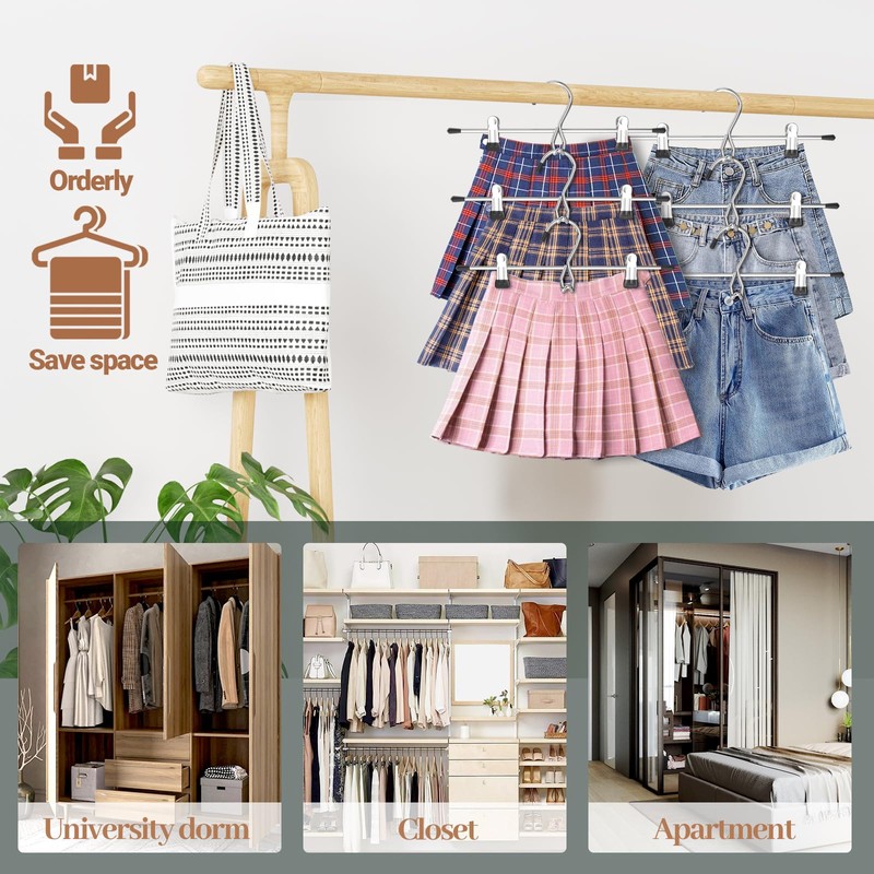 Pants Hangers Space Saving,Stackable Skirt Hangers with Clips, Hanging Closet
