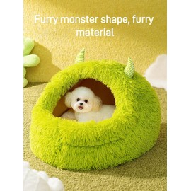 SSDHUA Autumn and Winter Cat Bed Semi-Enclosed Plush Warm Thickened Little Monster Cat Bed Indoor High Cushion Deep Sleep Dog Bed Small and Medium Dog Cat Bed Pet Bed (M,Pink)
