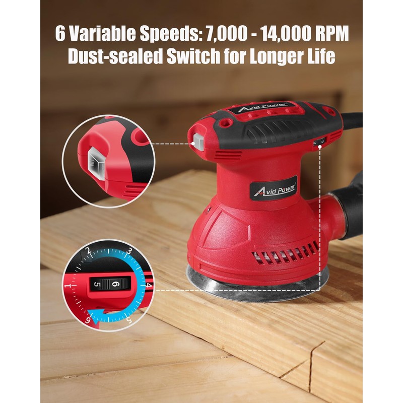 AVID POWER Orbital Sander 3.0 Amp 5 Inch Electric Sander