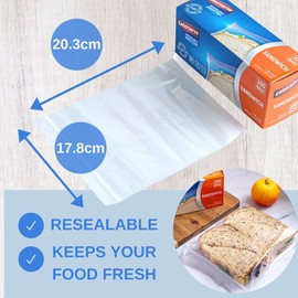 Plastic Sandwich Bags – Zip Food Bags – Transparent Lunch Bags with Ziplock Closure – 200 pcs Small Snack Bag – 7 x 8-inch Freezer Bags – Non-BPA Plastic – Reusable Sandwich Bags for School and Work