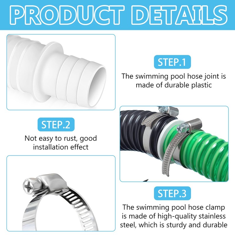 4pcs Pool Hose Connector, Hose Adapter for 32 mm to