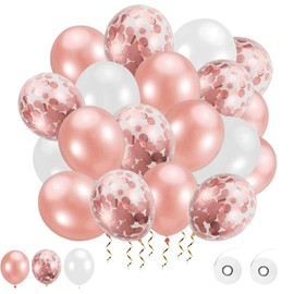 Pack of 62 Balloons, Rose Gold White Balloons, Rose Gold Confetti Balloons, Latex Balloons, Helium Balloons for Party, Celebration, Decoration for Birthday and Birthday Decoration