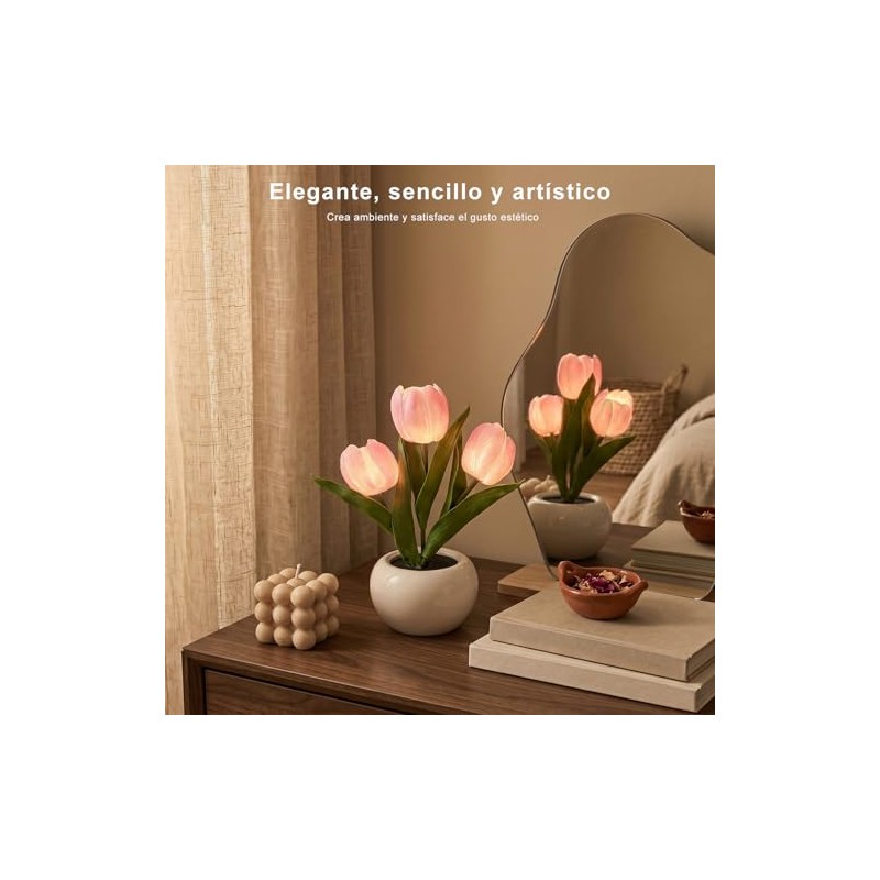 MOYAC Lámpara de Tulipanes de Mesa con 3 Flores, Luz