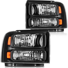 ECCPP Headlight Assembly Pair For Ford For F-250 For F-350 2005-2007,For Ford Super Duty For F-250 For F-350 For F-450 2005-2007 Black Housing Amber Reflector Clear Lens Driver and Passenger Side