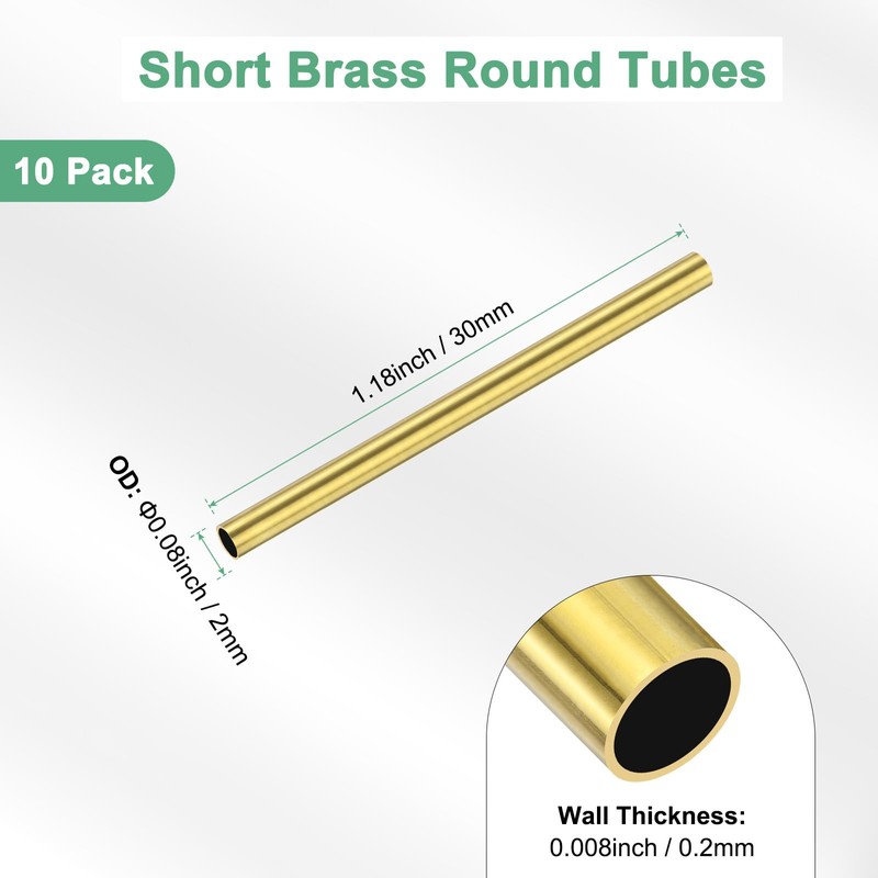M METERXITY 10-Pack 30mm Brass Round Tubes, 2mm Outer Diameter