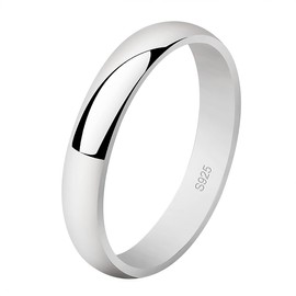 Yaneno 4mm Solid Unisex 925 Sterling Silver Highly Polished Engagement Band Wedding Ring (X)