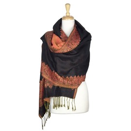 PASKMLNA Border Pattern Double Layered Pashmina Shawl Scarf Wrap Stole (003-01)