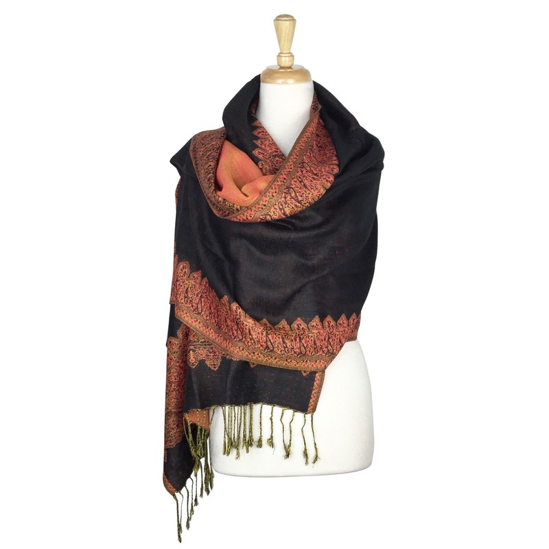 PASKMLNA Border Pattern Double Layered Pashmina Shawl Scarf Wrap Stole