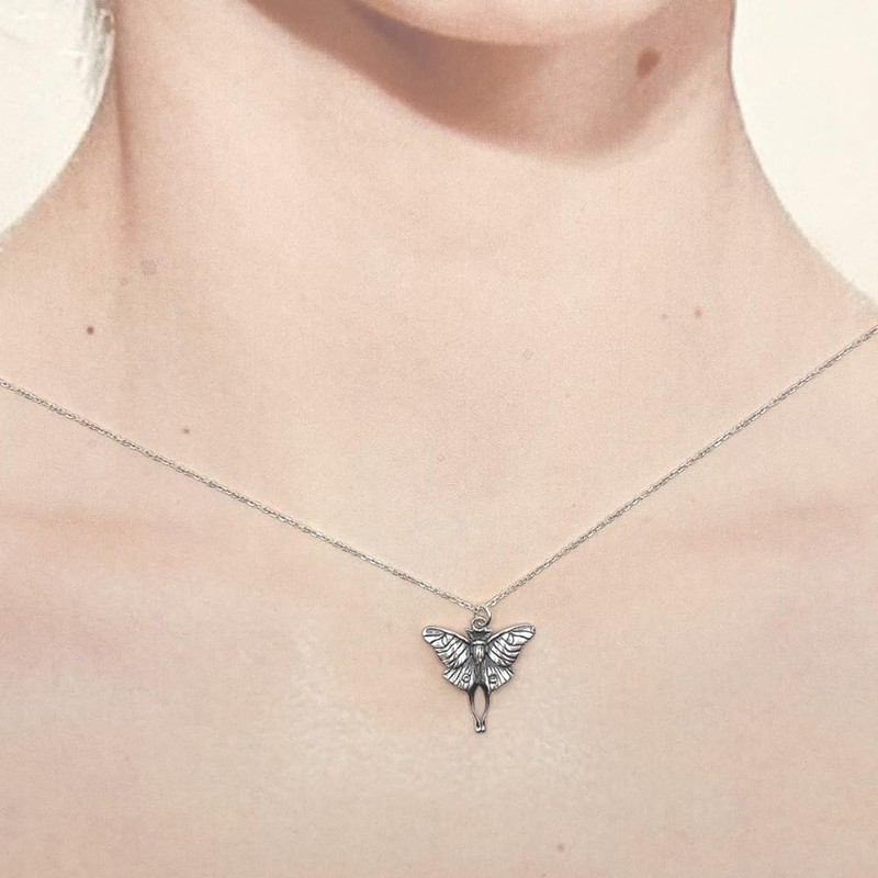 Sterling Silver Moth Pendant Necklace, 18"