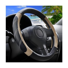 Zpana Car Steering Wheel Cover, 15 Inch Carbon Fiber Leather Non-Slip Steering Wheel Protector with Lining, Breathable Automotive Interior Accessories, Universal for SUV RV Truck (Beige)