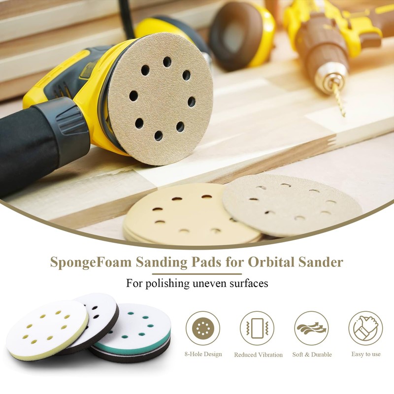 Bateya 4PCS Sponge Interface Pad 125mm Soft Foam Sanding Pads