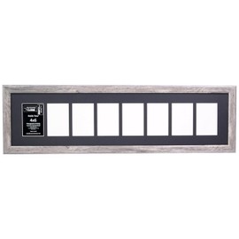 Creative Letter Art 4” x 6” Multiple Opening Picture Frame Collage with 8 holes, Hamptons Driftwood Grey Frame with 10 x 40-inch Black Mat, Full-Strength Glass, Photo Collage for Wall, 8 Openings