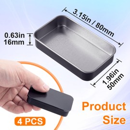 Isslly 4 PCS Mini Dental Floss Case, Portable Metal Sliding Dental Floss Dispenser, Black Refillable Glide Containers, Rectangular Dental Floss Holders for Travel, Hotels, Dinners, Home Cleaning