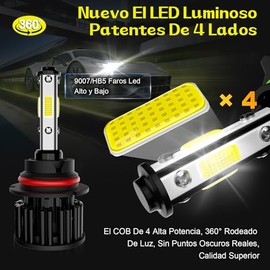 LED 9007 HB5 para Faros Delanteros Auto 160W 20000LM 400% Brillo -2 Piezas | 6500K Luz Blanca, 4 Caras Chip COB, Canbus Sin Erro, Focos 9007 LED Luces