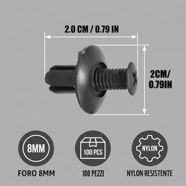 Pack of 100 Nylon Car Mounting Clips, Expansion Rivets and Body Screws, Universal Fixing Kit for Door Panels and Bumpers
