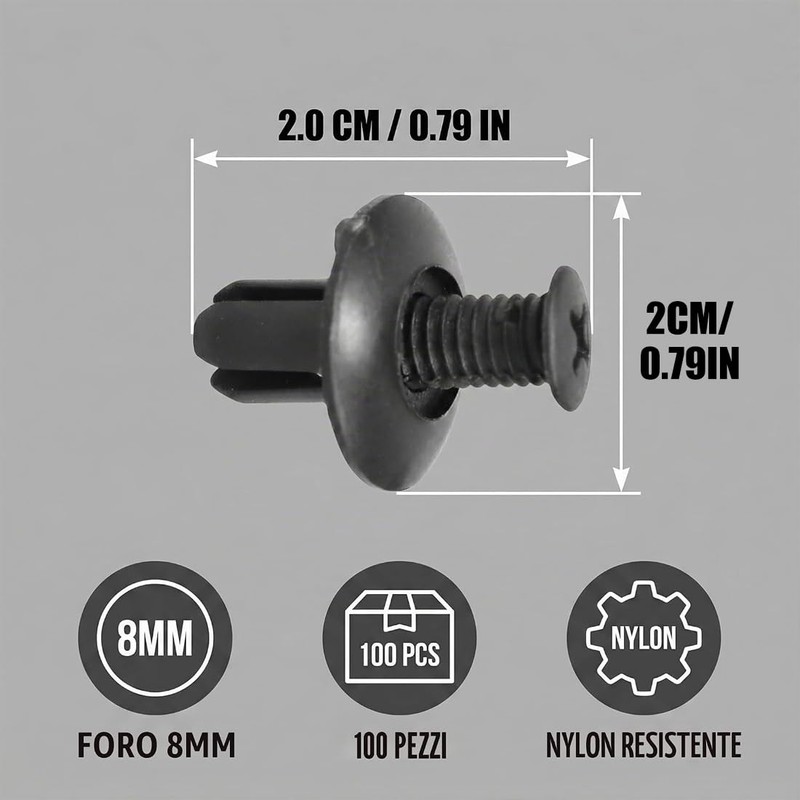 Pack of 100 Nylon Car Mounting Clips, Expansion Rivets and