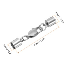 sourcing map 6pcs Cord End Cap 5mm ID End Caps Stainless Steel with Lobster Claw Clasp Tail Buckle for DIY Bracelets Necklaces Chokers, Silver Tone