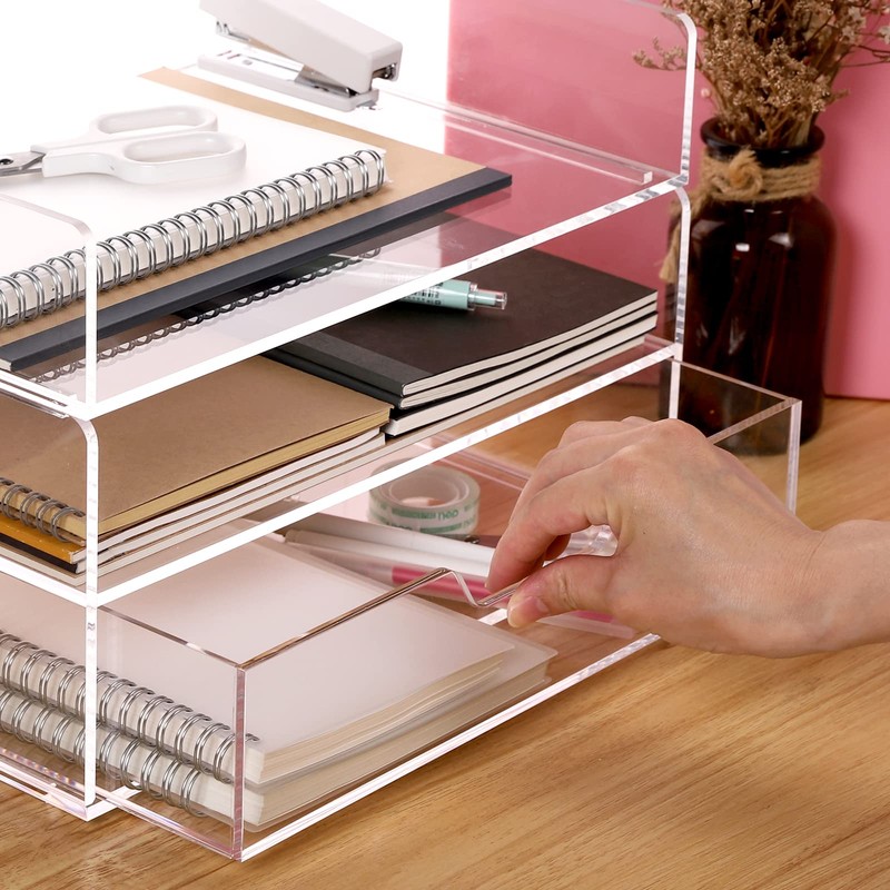 SANRUI 2-Tier Paper Letter Tray Organizer with Sliding Drawer,Stackable Desk