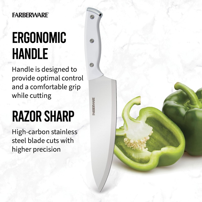 Farberware Edgekeeper Triple Riveted Chef Knife with Self-Sharpening Blade Cover,