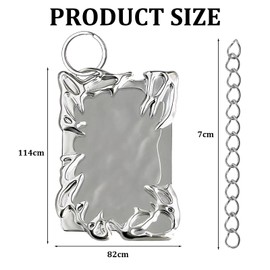 Photocard Holder Keychain, Photocard Holder, Silver Irregular Frame Photocard Holder Keychain with 1 Piece 7 cm Chain, for a Variety of Occasions and Uses (Silver)