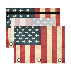Qilmy Binder Pocket 2Pack,American Flag Zipper Binder Pouches with Clear Window,3 Ring Binder Pockets for School Office Supplies