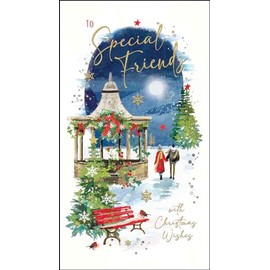 Special Friends Christmas Card - Couple Walking in the Snow - Artistic Festive Design - Special Finishes and Illustrated Insert Leaf - Made in the UK