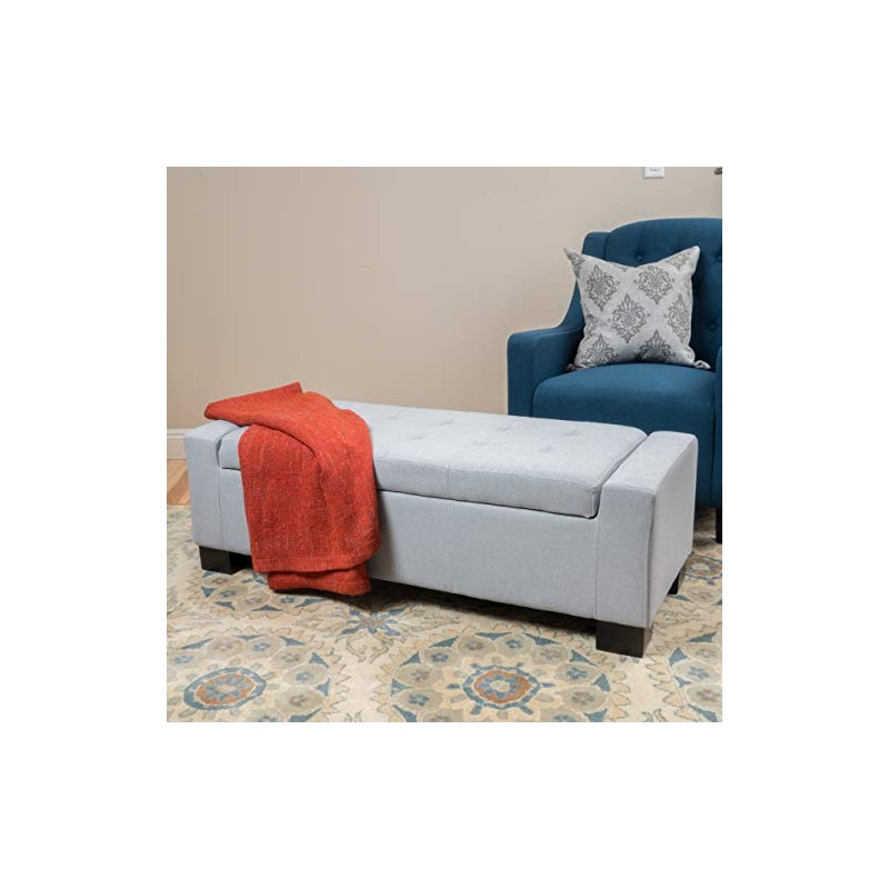 Christopher Knight Home Guernsey Fabric Storage Ottoman, Light Grey