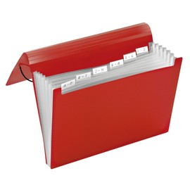 VELOFLEX 4445220 - Fächermappe Crystal DIN A4, mit 6 Fächern und Taben, PP-Material, Ordnungs-Mappe, rot