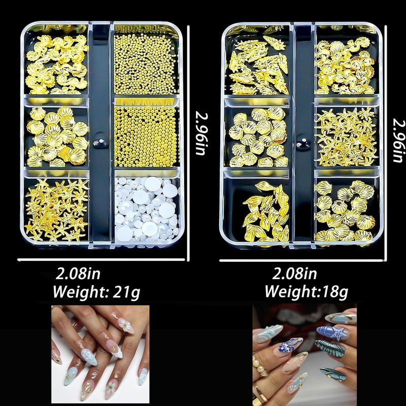 COOSLIM 2Boxes Summer Steel Studs Metal Pearls Nail Gems Charms