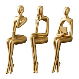 NCONCO Gold Thinker Statues Home Decorations, Resin Sculpture Set in Gold for Bookshelf, Modern Aesthetic Abstract Art Sculptures, Displayed Resin Collection Sculpture for Home Office
