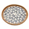 Round Rattan Tray with Pearl Inlay, 11.8in Woven Serving Tray
