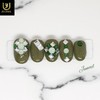 Green Brooch Handmade Nail Tips - Long Almond / 녹색브로치