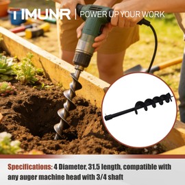 Timunr 4 Inch Earth Auger Drill Bits for Planting, 4 x 31.5 Gasoline Engine Auger Post Hole Digger Drill Bits, Bulb Planter Tool with 3/4 Shaft