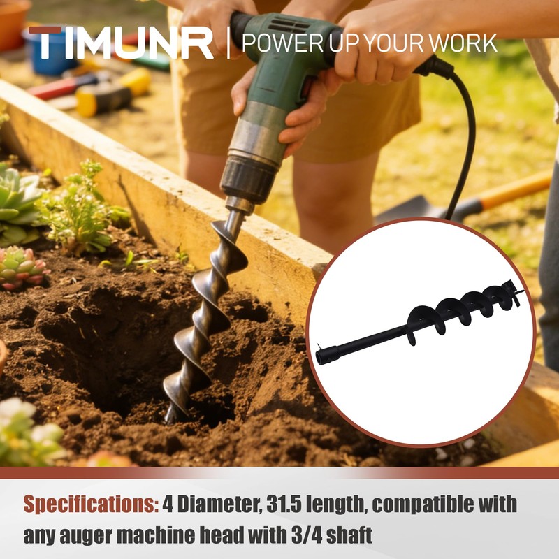 Timunr 4 Inch Earth Auger Drill Bits for Planting, 4