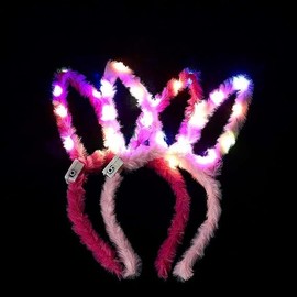 Rabbit Ears Headpiece, Rabbit Headband Luminous Headband, LED Plush Headband Easter Birthday Christmas Party Adults Children Luminous Headpiece Hairband Rabbit Ear (Colour A)