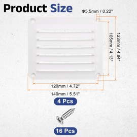 uxcell Louvered Vent, 4Pcs 5.5"x4.84" - Nylon Boat Marine Square Air Vent, Flush Ventilation Grille with Screws, Louvered Ventilator Grill Cover for Caravan Marine Boat Yacht (White)