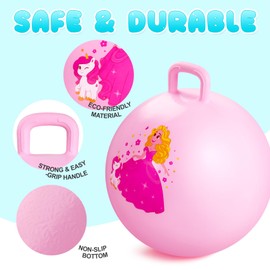 PlayZap Hopper Ball for Kids 3-8,18 Inch Pink Bouncy Ball with Handle, Inflatable Hippity Hop Bounce Hopping Jumping Toys Indoor Outdoor for Boys Girls Gifts